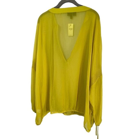 Lane Bryant Top Women 22 Yellow Pullover Sheer Crochet Peasant Boho Western 80s - Picture 11 of 14